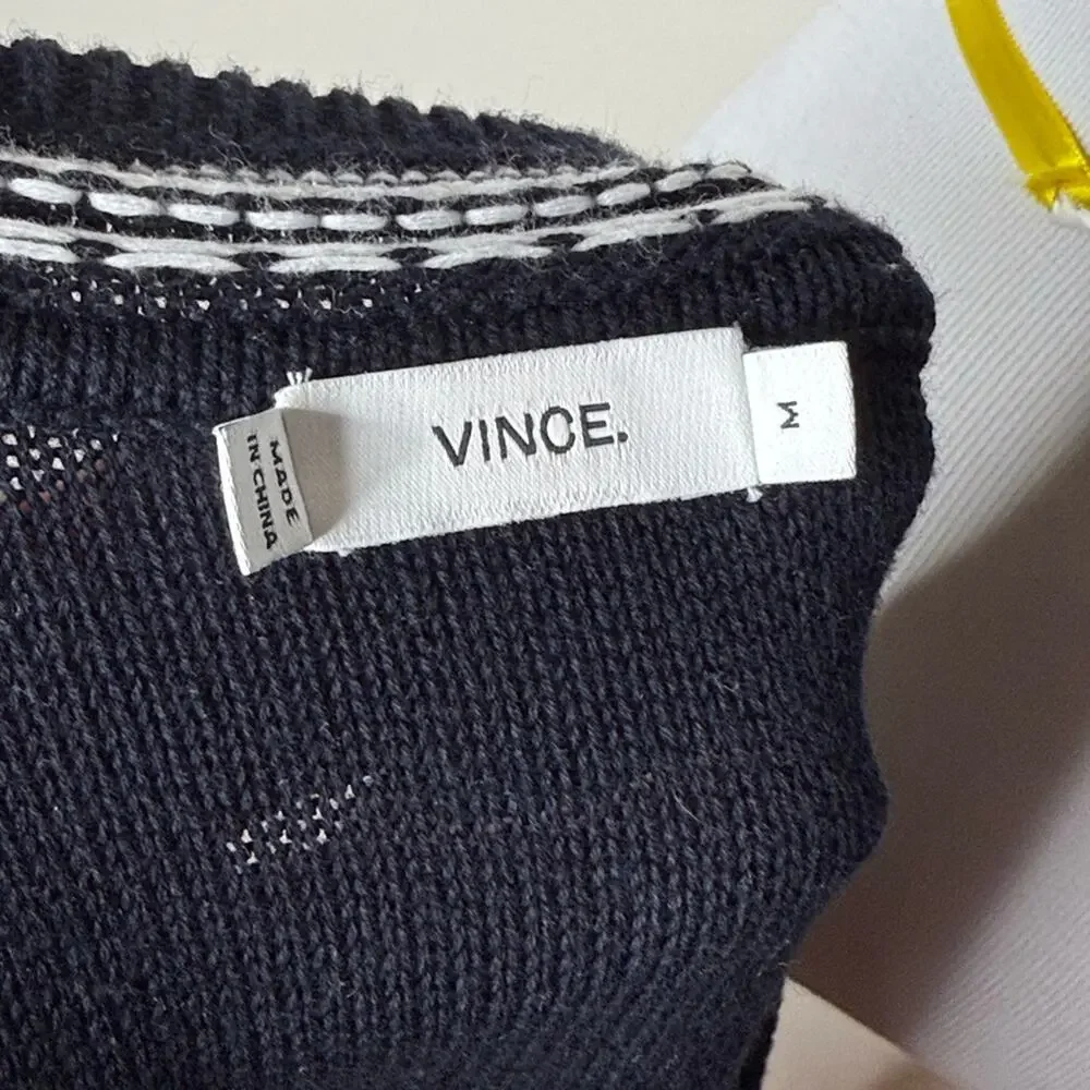 Vince Black and White Striped V-Neck Sweater